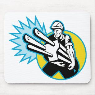 Electrician or power lineman carrying a plug mouse pad