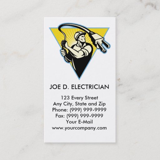 Customizable Electrician or power lineman holding lasso plug business card template
