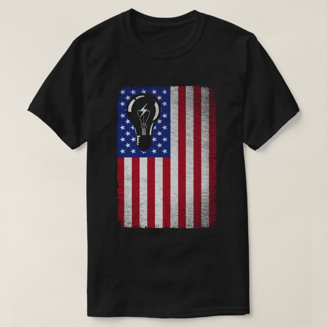 Electrician Patriotic American Flag Electricians  T-Shirt (Design Front)