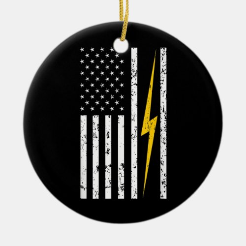 Electrician Patriotic American USA Flag Lineman  Ceramic Ornament
