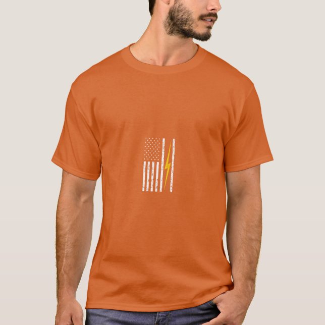 Electrician Patriotic American USA Flag Lineman T-Shirt (Front)