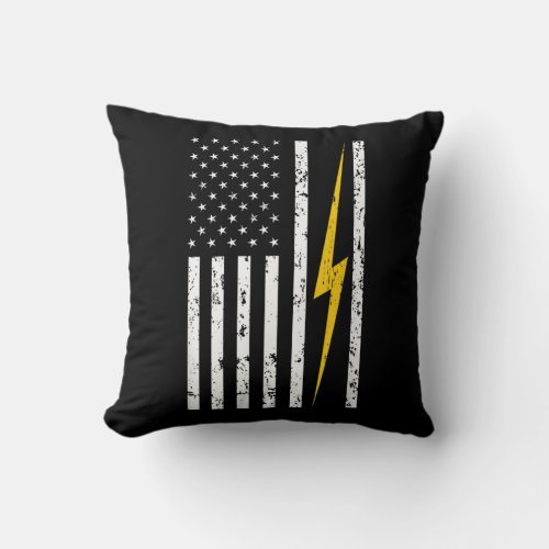Electrician Patriotic American USA Flag Lineman  Throw Pillow