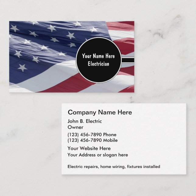 Electrician Patriotic Business Cards (Front/Back)