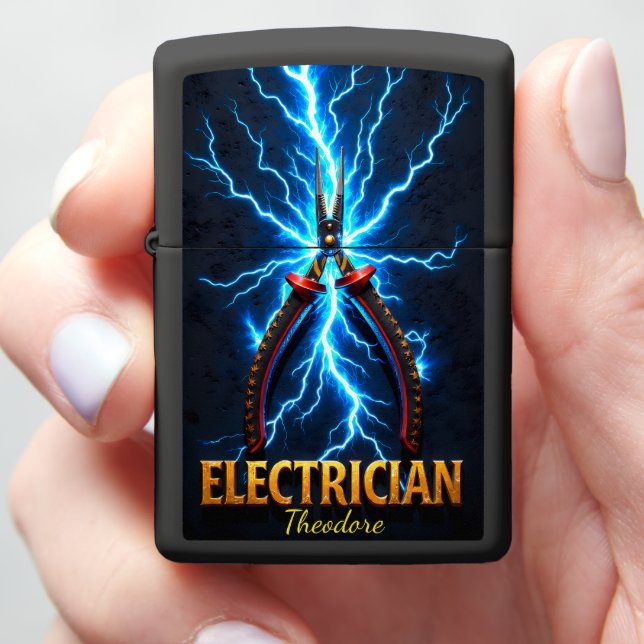 Electrician Pliers Blue Lightning Arc Master Zippo Lighter (In Hand)