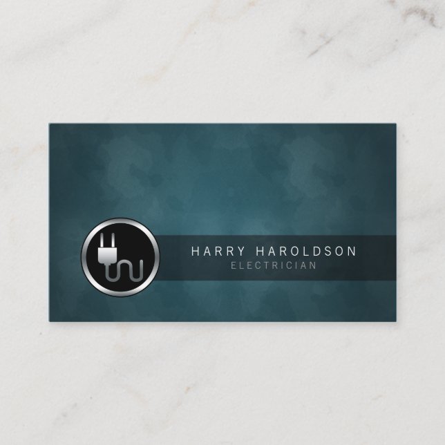Electrician Plug Icon Dark Grunge Business Card (Front)