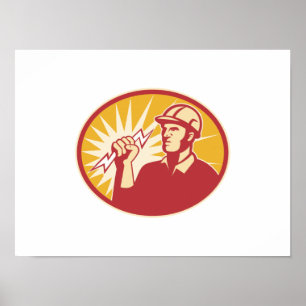 Electrician Power Line Worker Lightning Bolt Poster