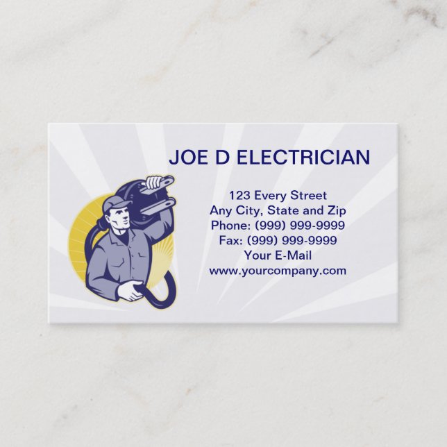 electrician power lineman worker electric business business card (Front)