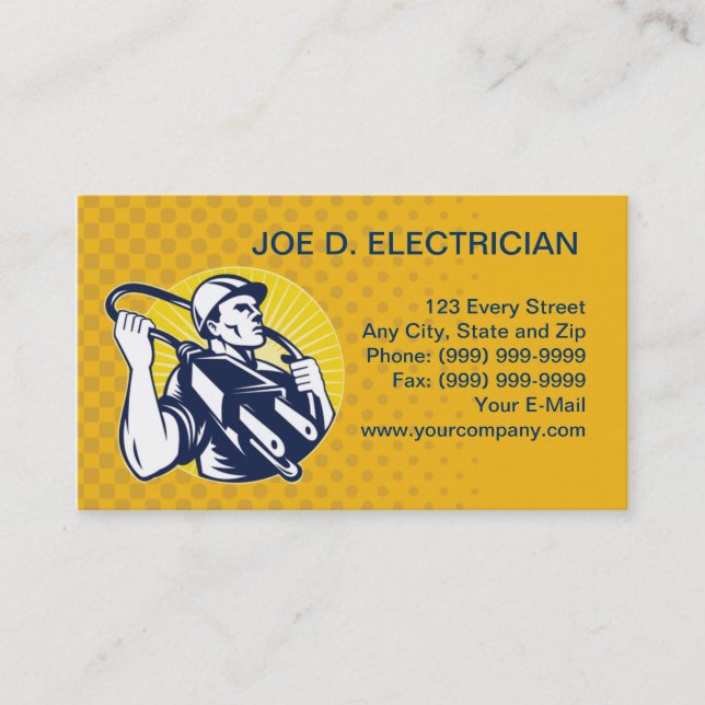 electrician power lineman worker electric business card (Front)