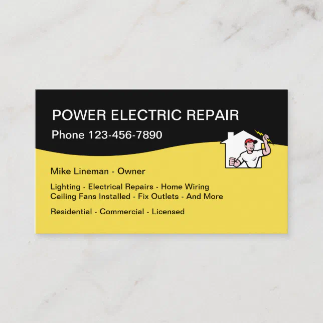 Electrician Power Repair Service Business Card 