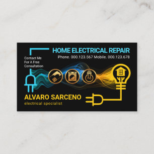 Electrician Powers Up Electrical Circuit Home Bulb Business Card