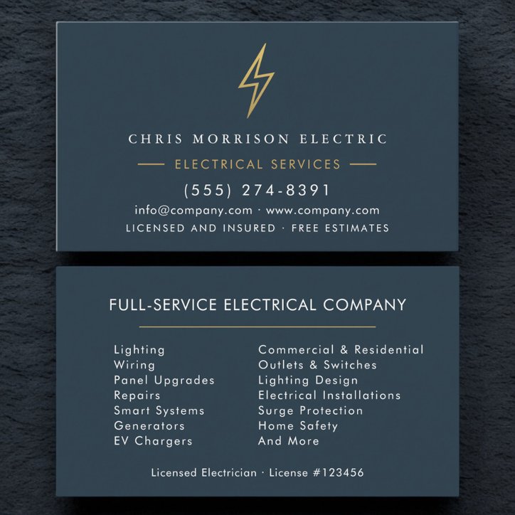 Electrician Professional Blue Electric Company Business Card