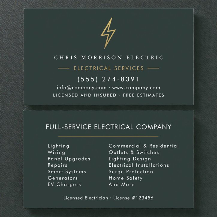 Electrician Professional Green Electric Company Business Card