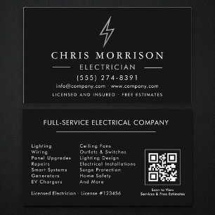 Electrician QR Code Black Silver Business Card