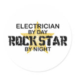 Electrician Rock Star by Night Classic Round Sticker