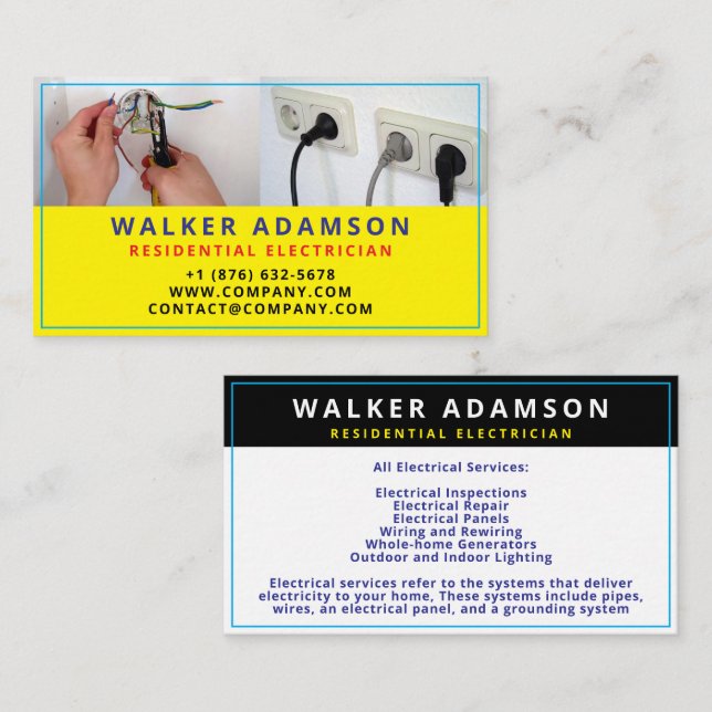 Electrician Services, Electricity Business Cards (Front/Back)