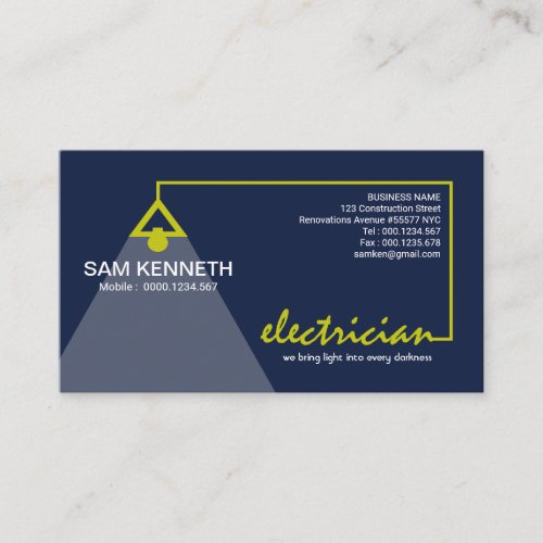 Electrician Simple Elegant Yellow Wires Light Bulb Business Card