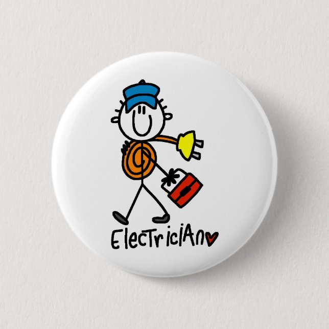 Electrician Stick Figure Button (Front)