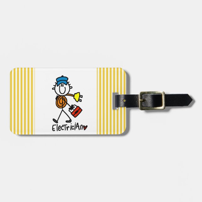 Electrician Stick Figure Luggage Tag (Front Horizontal)