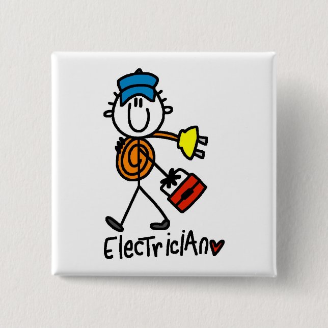 Electrician Stick Figure Pinback Button (Front)