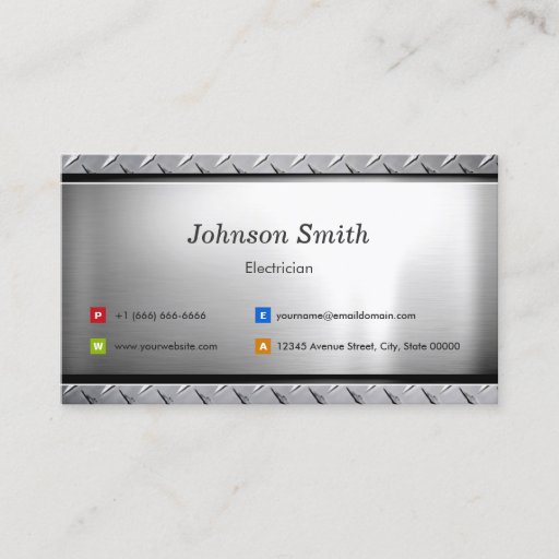 Customizable Electrician - Stylish Platinum Look Business Card Template