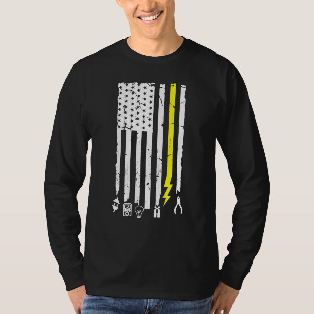 Electrician Tools Themed Us Flag For Electricians T-Shirt (Front)