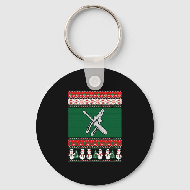 Electrician Ugly Christmas Sweater Keychain (Front)