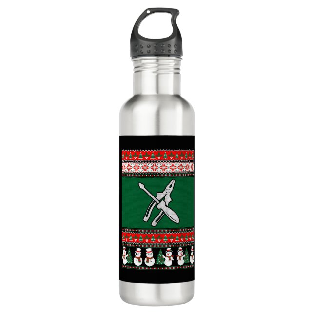 Electrician Ugly Christmas Sweater Stainless Steel Water Bottle (Front)