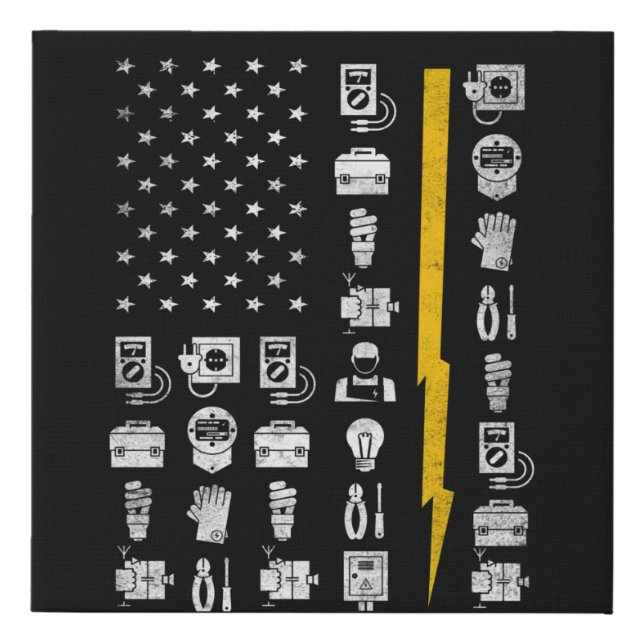 Electrician US Flag Tools for Electricians Faux Canvas Print (Front)