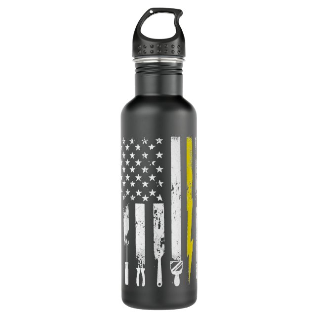 Electrician US Flag Tools For Electricians Gift  Stainless Steel Water Bottle (Front)