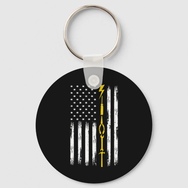 Electrician US Flag Tools for Electricians Keychain (Front)
