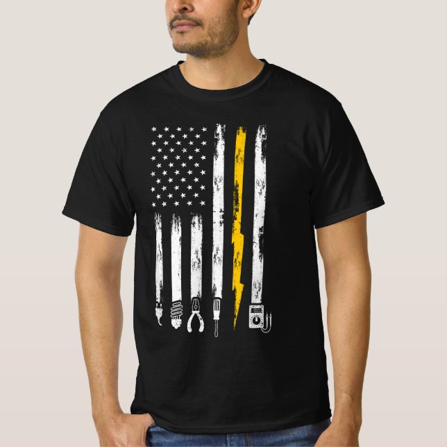Electrician US Flag Tools for Electricians T-Shirt (Front)