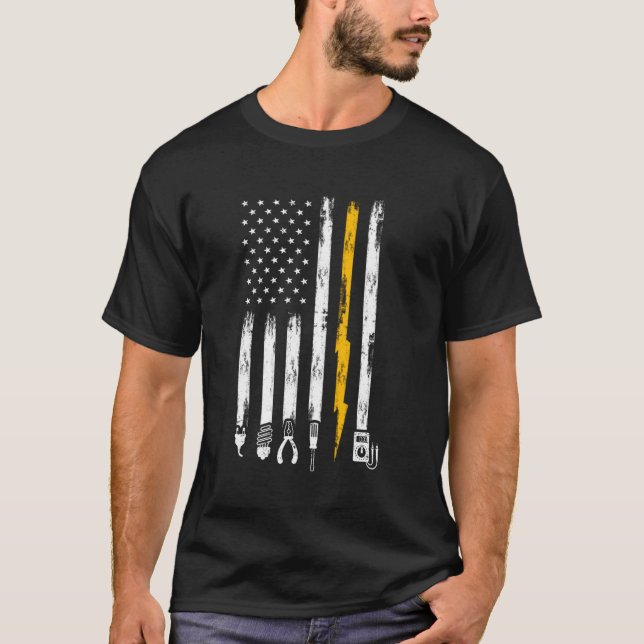 Electrician Us Flag Tools For Electricians T-Shirt (Front)