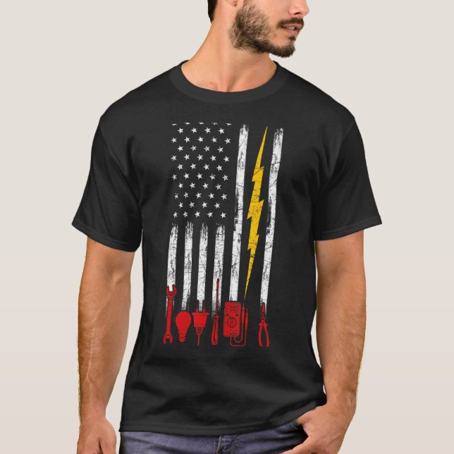 Electrician Us Flag Tools For Electricians T-Shirt (Front)