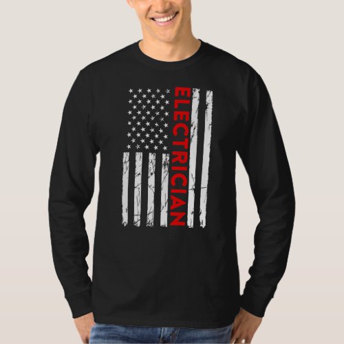 Electrician Vintage American Usa Flag Funny Engine T_Shirt