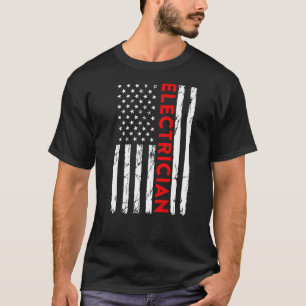Electrician Vintage American Usa Flag Funny Engine T-Shirt
