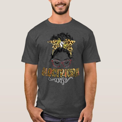Electrician Wife Leopard Messy Bun Funny Wife Moth T_Shirt