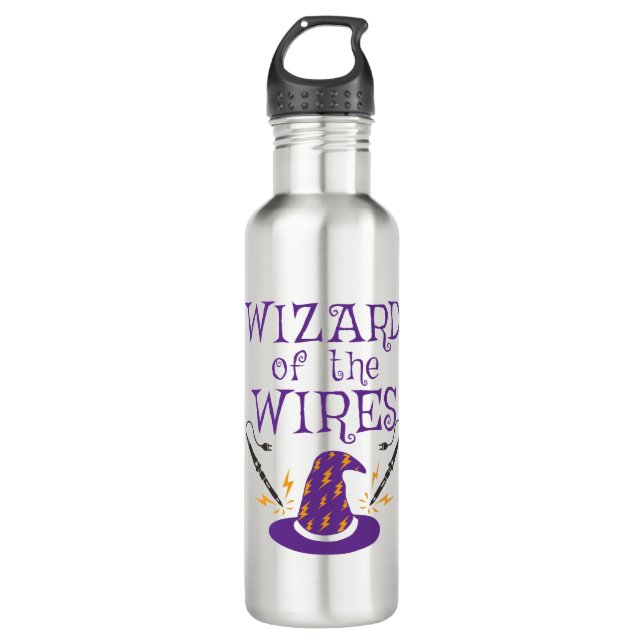Electrician Wizard of the Wires Stainless Steel Water Bottle (Front)