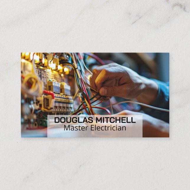 Electrician Working with Wires in Fuse Box Business Card (Front)