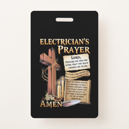 Electricians prayer Amen Badge