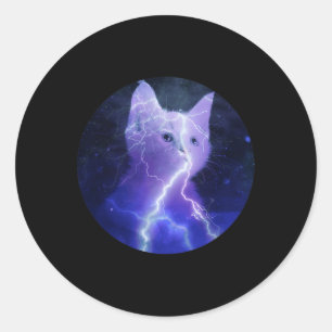 Electricity Cat Lightning Graphic Art Cat Mom Classic Round Sticker