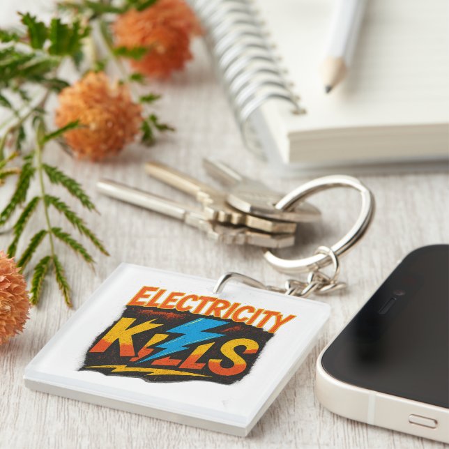 Electricity Kills Bold Graffiti Design Keychain (Front Right)