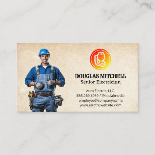 Electricity Logo Electrician in Work Attire Business Card