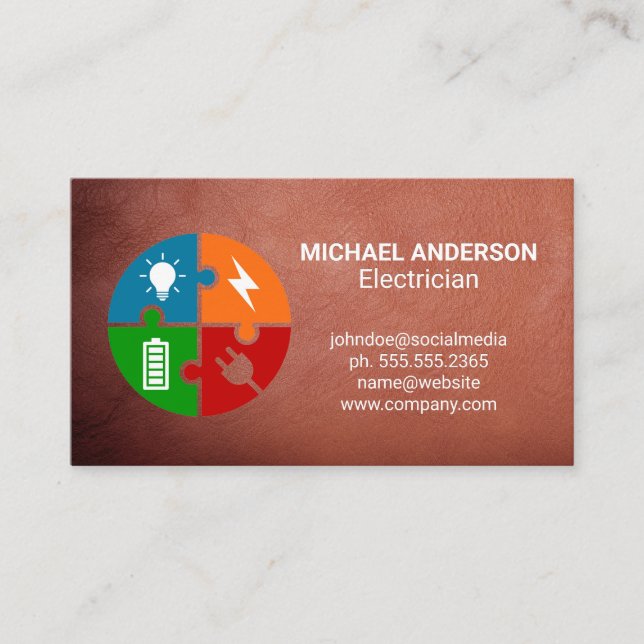 Electricity Plug Battery Charge | | Electrician Business Card (Front)