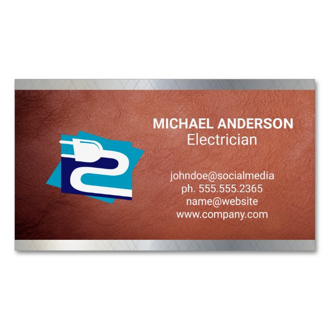 Electricity Plug | Electrician Business Card Magnet (Front)