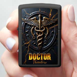 Electrified Caduceus Doctor Physician Gift Gold Zippo Lighter