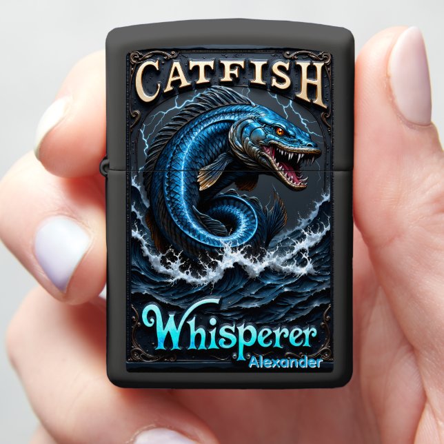 Electrified Catfish Personalized Deep River Zippo Lighter (In Hand)