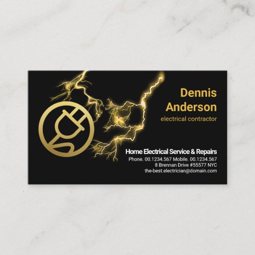 Electrified Gold Power Plug Yellow Lightnings Business Card