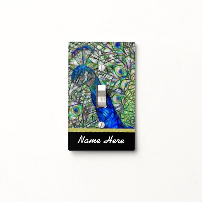 Electrified Peacock Head Two Light Switch Cover (In Situ)