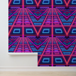 Electrifying 80s Cyberpunk Dance Floor Removable Wallpaper
