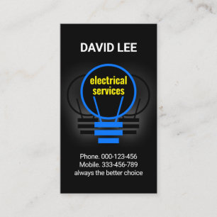 Electrifying Blue Light Bulb Electrician Business Card